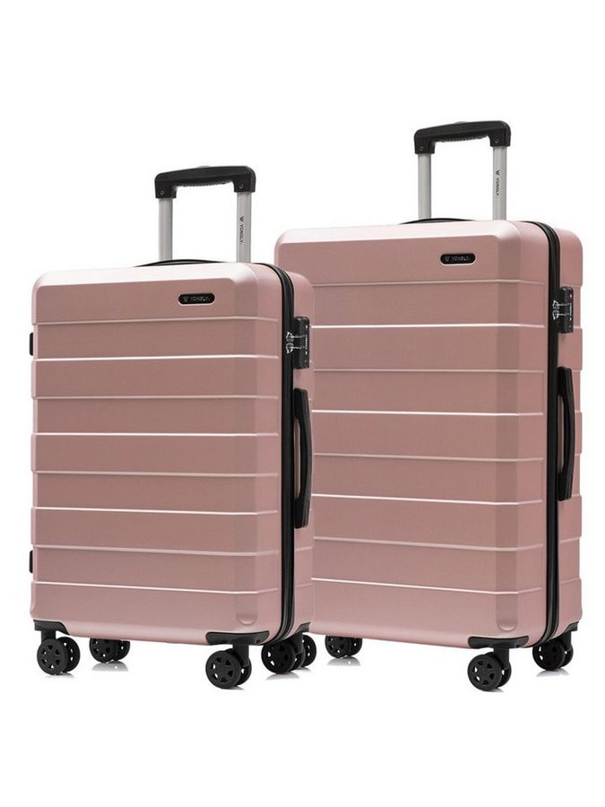 YONSLY Trolleyset Trolley Reisekoffer Hartschalen-Reiseset, 4 Rollen, (2-tlg., 2 tlg., L/XL), 360°-Rollen, Zahlenschloss, weicher Gummigriff von YONSLY