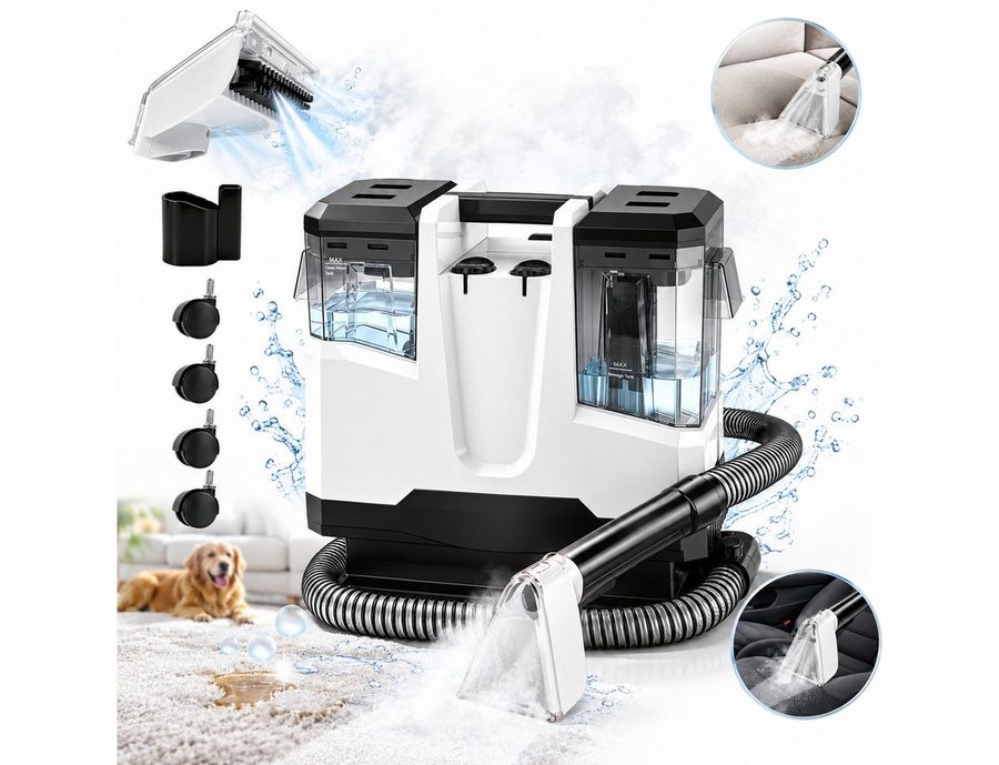 Fofile Dampfreiniger Polsterreiniger Gerät, Teppichreinigungsgerät, Dampfsauger, 600 W, mit Beutel, 4 m langes Netzkabel & 1,6 m Schlauchlänge, Handdampfreinige von Fofile