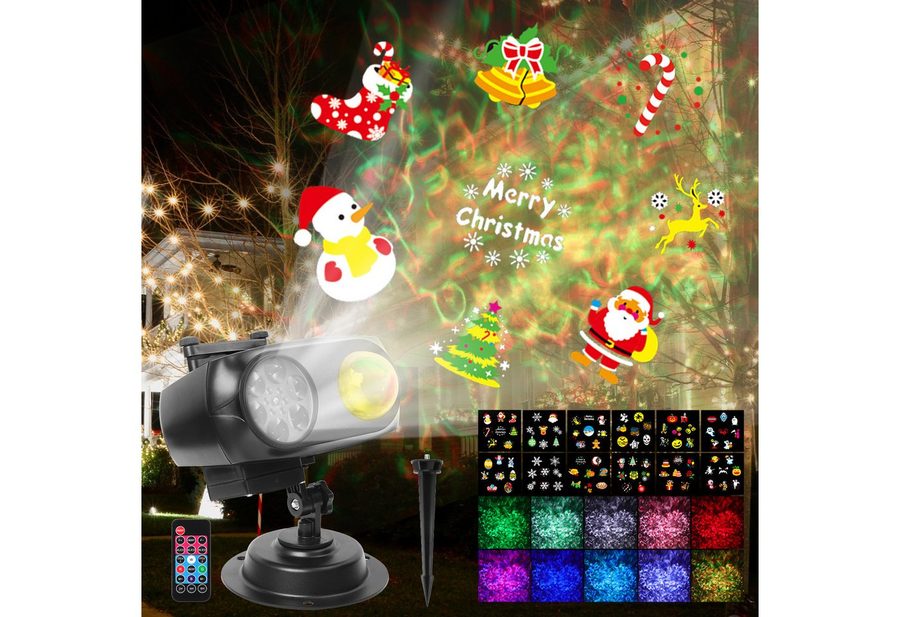 Fofile Projektor Weihnachten Aussen Innen - 96 Mustern+10 Wasserwellen LED-Beamer (LED Projektionslampe, Wasserdicht, mit Fernbedienung) von Fofile