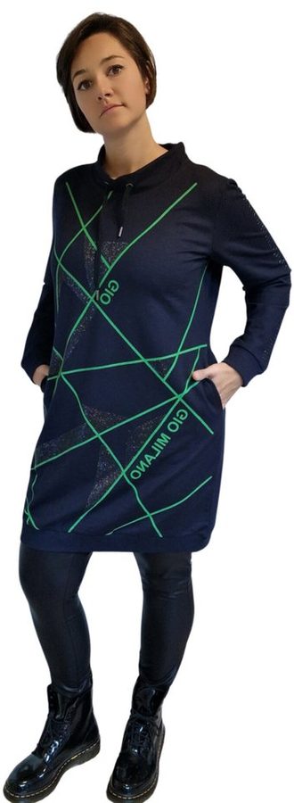 Gio Milano Sweatkleid G25-1100 mit Strassbesatz und Label-Details sportlich-elegant von Gio Milano