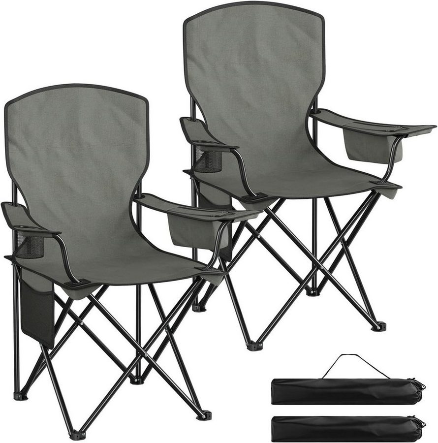 Woltu Campingstuhl (2 St), Klappbar, leicht, mit Hochlehne Kühltasche Getränkehalter Seitentasche von WOLTU