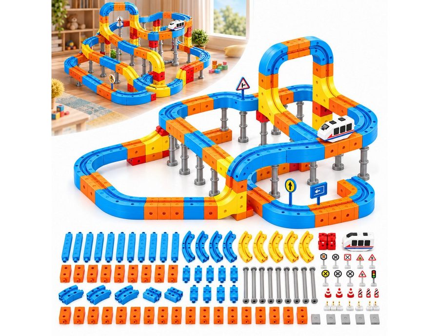 Fyrove Magnetspielzeug Bausteine Kinder, motorisiertes Konstruktionsspielzeug Magnetspielbausteine, (Set, 80 St., 80‑teiliges), für abwechslungsreiche Streckenbauweisen von Fyrove