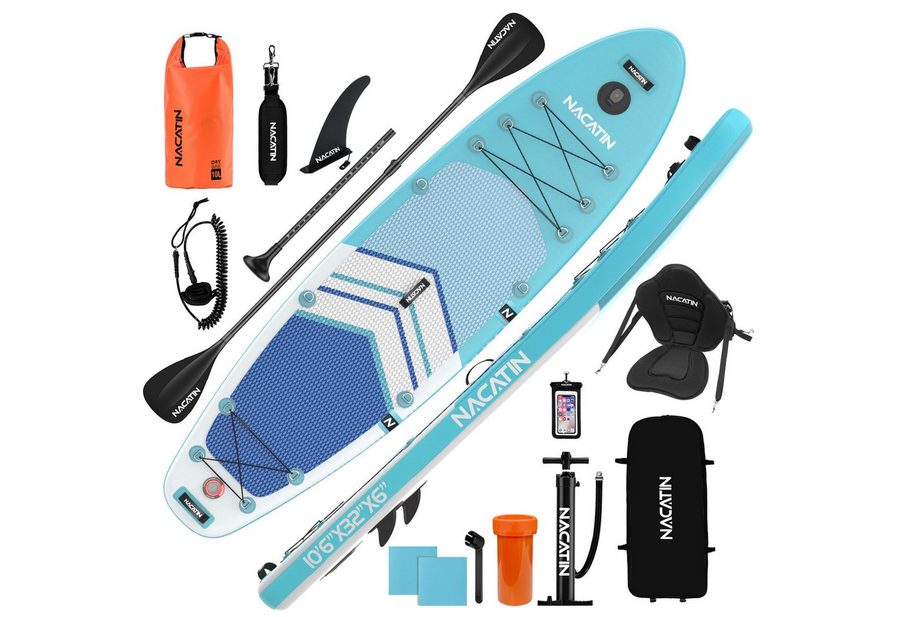NACATIN Inflatable SUP-Board mit Kajaksitz, Paddel, Pumpe, Rucksack & Tasche, Inflatable SUP Board, Aufblasbares SUP Board 10'6" für Erwachsene von NACATIN
