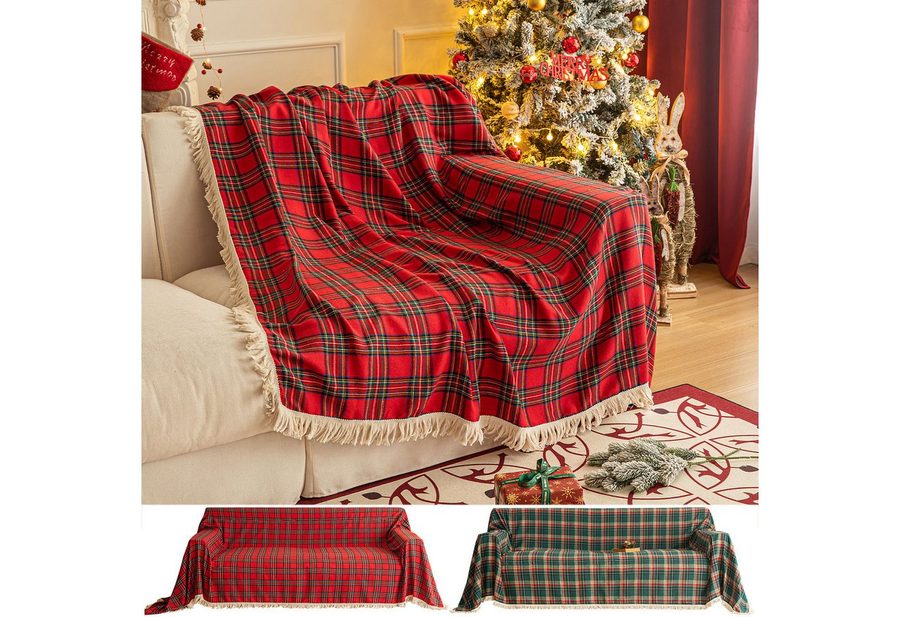 Sunicol Sofabezug Plaid Sofa Überwurfdecke mit Quasten, Schutzhülle für Weihnachten Deko, Vielseitige Couch Überwurf für Sofa, Kuscheldecke, große Tagesdecke von Sunicol
