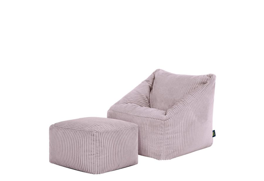 icon Sitzsack Kinder aus Cord flauschig mit Hocker „Natalia“ (Spar-Set, 1 x Sitzsack, 1 x Hocker), 55x44cm, Made in Germany, für Kinderzimmer