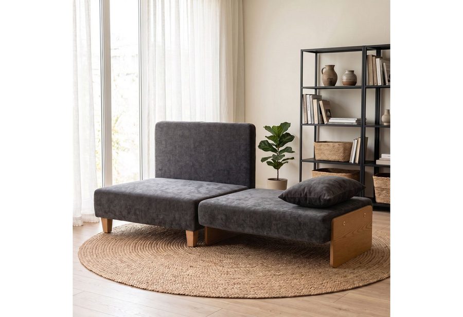 HOMCOM Schlafsofa Schlafsessel Gästebett mit 2 waschbaren Kissen Seitentaschen, Set 1 Teile, 2-in-1 Schlafsessel, Seitentaschen von HOMCOM