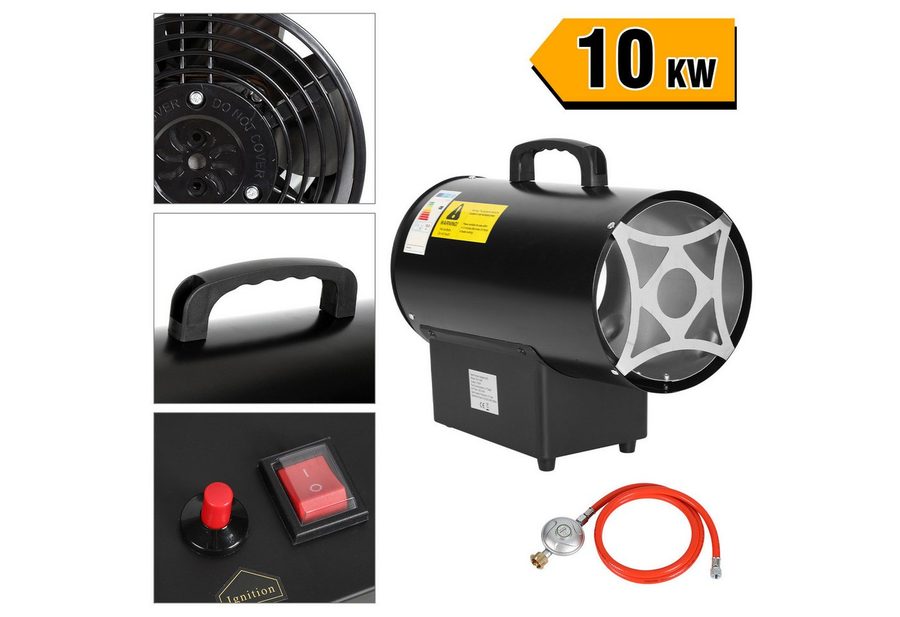 Clanmacy Heizlüfter 10KW Gasheizung für innenräume Gasheizgebläse Heizstrahler Gas, 10000 W, Gasheizer Heizgebläse Baustellen Druckregler von Clanmacy