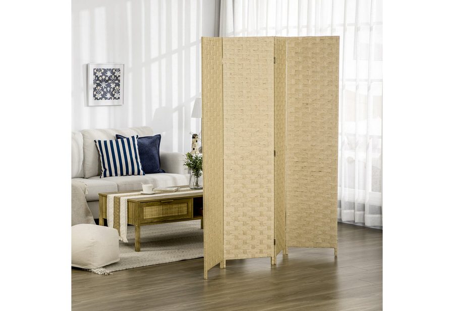 HOMCOM Paravent Raumteiler Trennwand aus Wellenfaser, Freistehend, Braun (Set, 1 St., Sichtschutz), Faltbar, 4 Paneele, 160x170 cm von HOMCOM