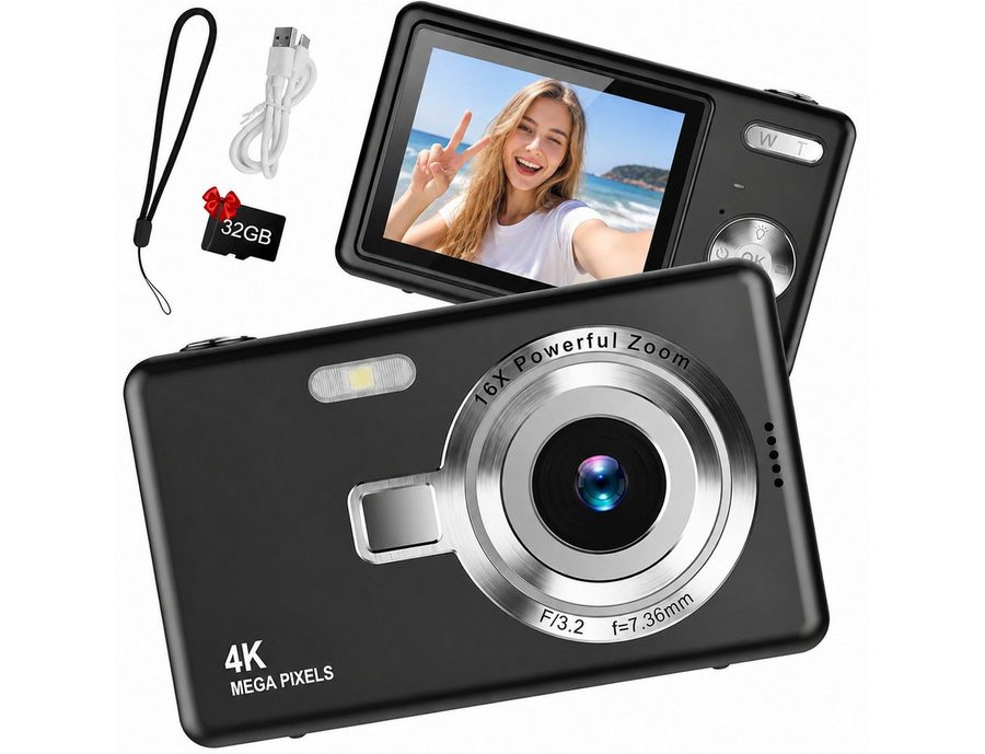XEOOCE Digitalkamera 44MP 1080P FHD Kompaktkamera 16X Zoom 32GB SD Karte Kompaktkamera (44 MP) von XEOOCE