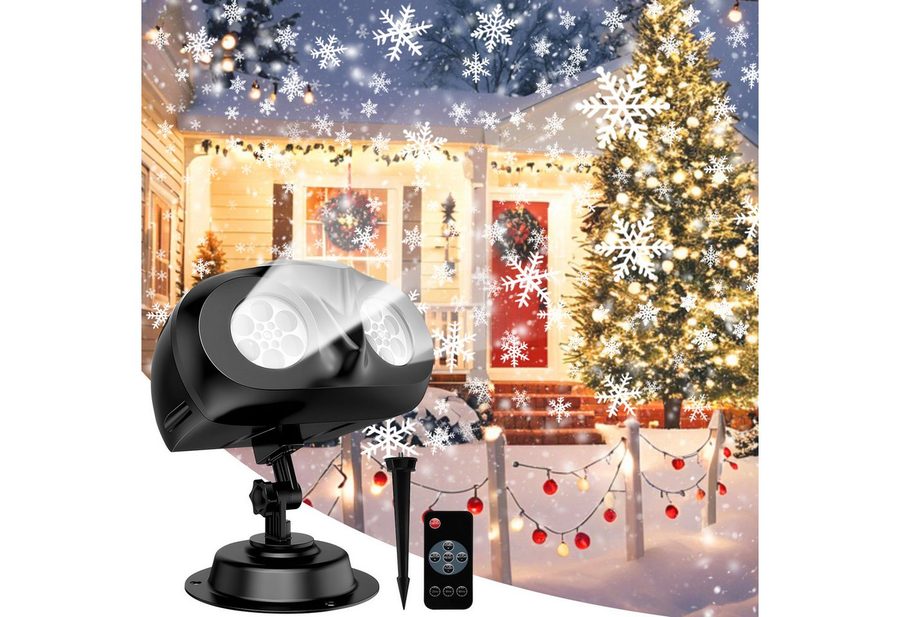 Fofile Projektor Weihnachten Aussen Doppelter Kopf Schneeflocken Projektor LED-Beamer (Dynamische Weihnachtsdeko mit Timer für Garten Fenster Wand Hof) von Fofile