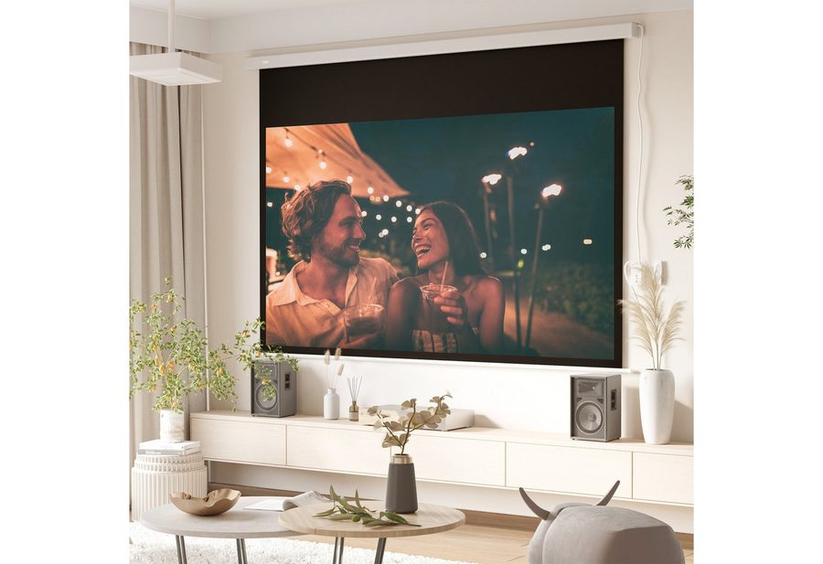 HOMCOM Leinwand Beamer 120 Zoll 16:9 4K Projektionsleinwand elektrisch, für Wand- und Deckenmontage, für Heimkino, Büro von HOMCOM