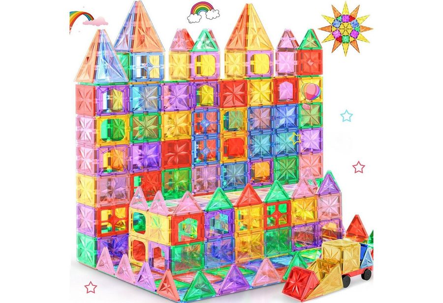 POPOLIC Magnetische Bausteine, 61 Teile Magnete Kinder Stärker Magnetbausteine Magnetspielbausteine, (1 St., 3D STEM Montessori Spielzeug mit Autobasis Magnetspiel), ab 3 4 5 6 7 8 Jahre Vorschule Lernen Geburtstagsgeschenke von POPOLIC