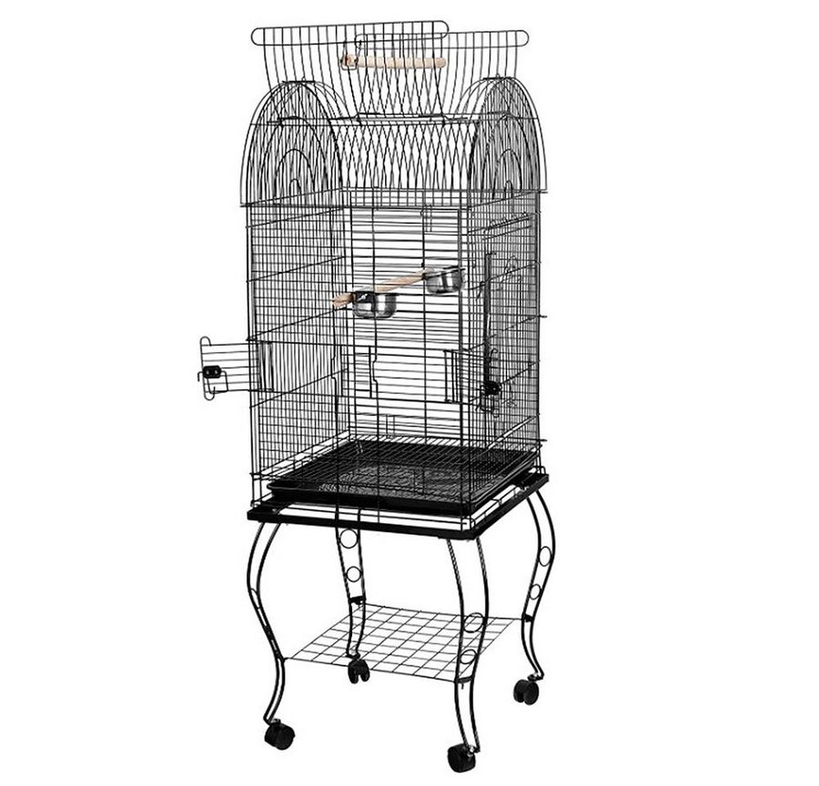 JEOBEST Vogelkäfig Voliere Wellensittlichkäfig mit Ständer und 2 Metall-Zubringer, Vogelvoliere Käfig Vogelhaus 150 cm hoch von JEOBEST