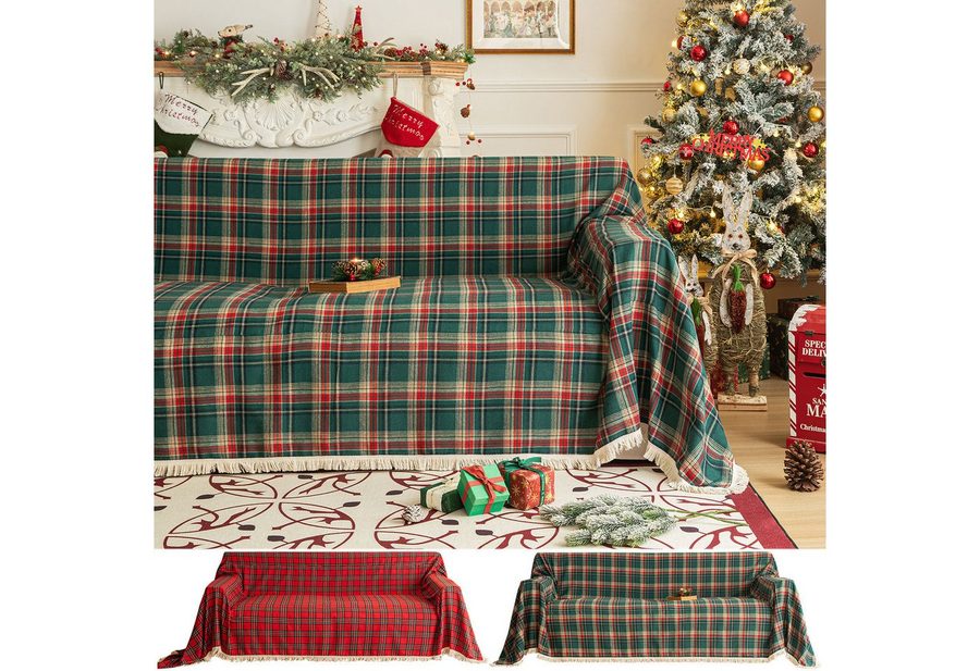 Sunicol Sofabezug Plaid Sofa Überwurfdecke mit Quasten, Schutzhülle für Weihnachten Deko, Vielseitige Couch Überwurf für Sofa, Kuscheldecke, große Tagesdecke von Sunicol