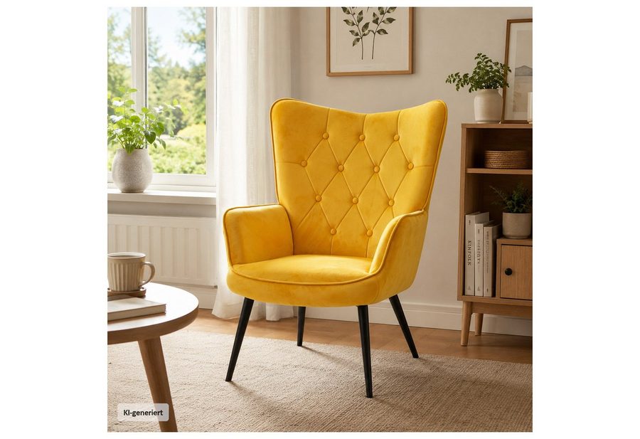 HTI-Living Loungesessel Ohrensessel Freya Velvet Gelb (1 Stück, 1-St., 1 Sessel), Loungesessel mit samtiger Oberfläche und Armlehnen von HTI-Living