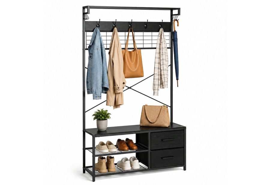 relaxdays Garderobenständer mit Schuhregal, (1 St), schwarz von RELAXDAYS