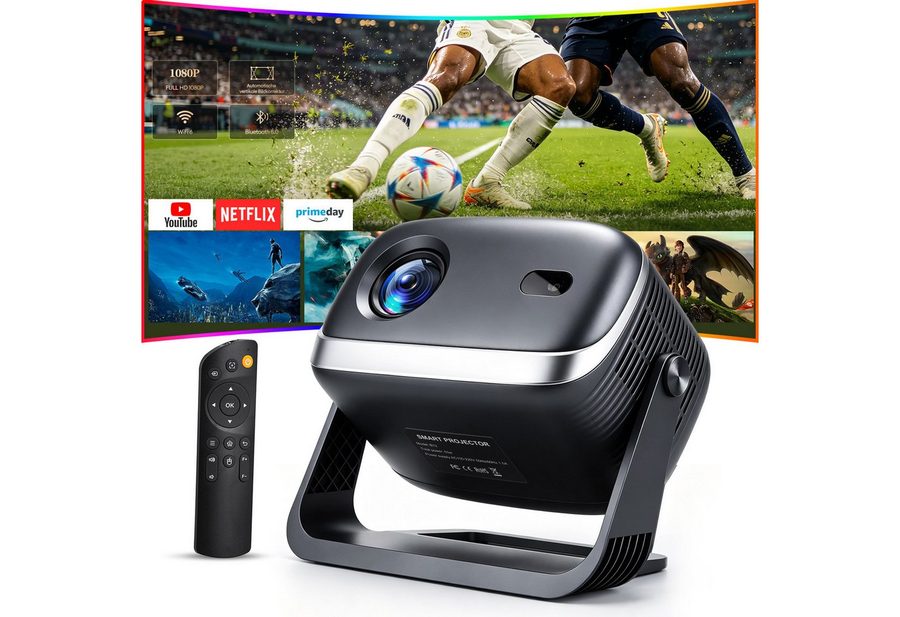 HS Onsing Projector mit Netflix, 4K Beamer, Youtube, WIFI 6 Bluetooth 5.0 LCD-Beamer (12000 lm, 1.2:1, 1280*720 px,Bluetooth 5.0,Automatische Trapezkorrektur&Hindernisvermeidung) von HS Onsing