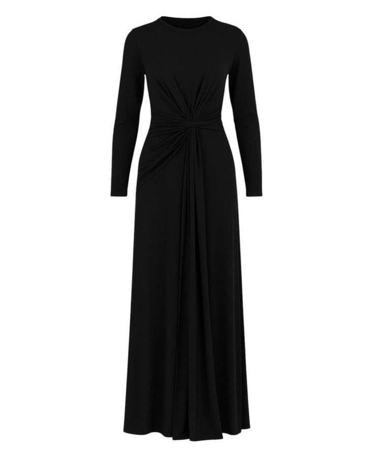 fashionshowcase Abendkleid Damen Elegantes Maxikleid - Modest Fashion, Hijab-freundlich Hochgeschlossener Kragen, Drapierung an der Taille von fashionshowcase