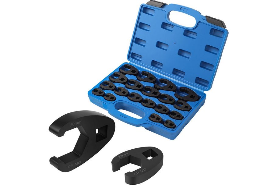 PRIISF Maulschlüssel 19-tlg Hahnenfußschlüssel Hahnenfuß Krähenfuß Schlüssel Steckschlüssel (Maulschlüssel Satz Drehmoment 1/2" 3/8" Außenvierkantantrieb 8-32mm, Krähenfuss Gabelschlüssel Hahnenfuß Leitungsschlüssel Werkzeug Kfz), Wechselbare Drehmomentschlüssel Hahnenfüße aus hochfestem Cr-Mo-Stahl von PRIISF