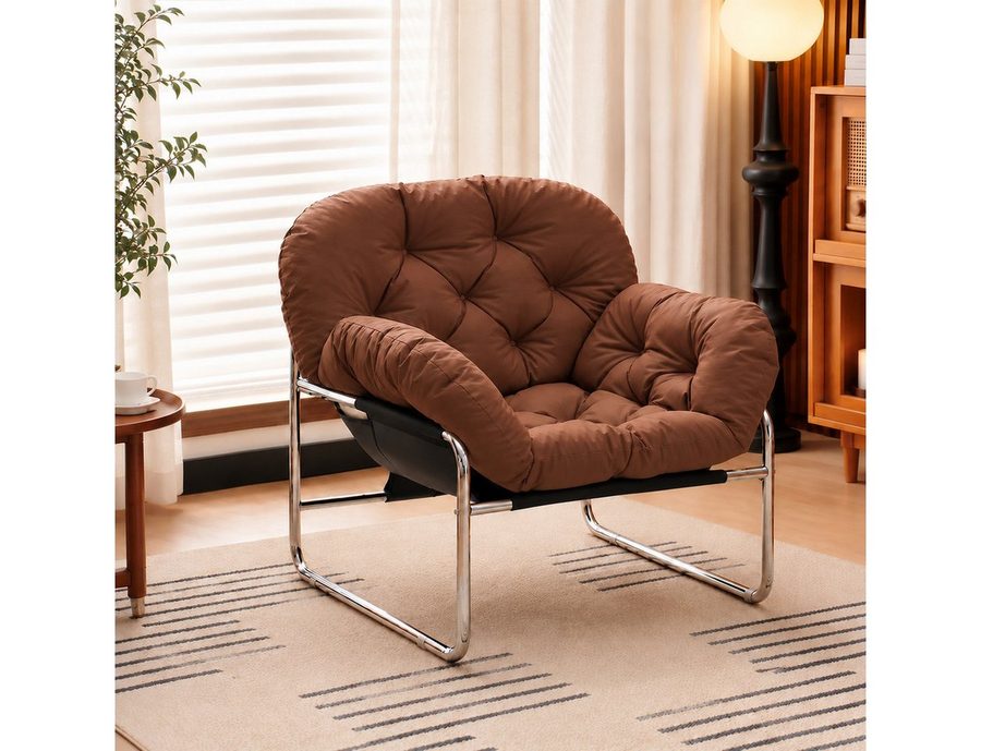PEALOV Relaxsessel mit Armlehnen, Loungesessel aus Kunstleder mit Metallgestell, Weiß (1-St), für Wohnzimmer und Büro, 79,5 x 74 x 66 cm von PEALOV