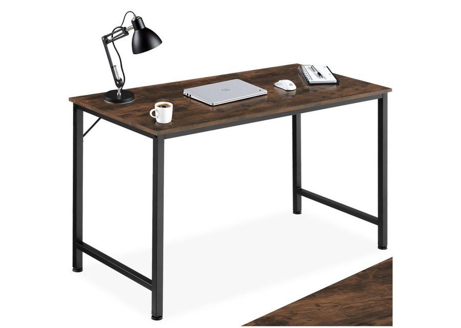 tectake Schreibtisch Bürotisch aus Holz und Stahl, Höhe 75,5 cm (Arbeitstisch Jenkins, 1-St., in Industrial Holz dunkel, rustikal), große Beinfreiheit, mit höhenverstellbaren Kunststofffüßen von TECTAKE