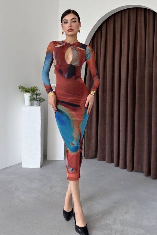 WOMAN VISION Abendkleid Midi-Abendkleid mit Batikmuster von WOMAN VISION