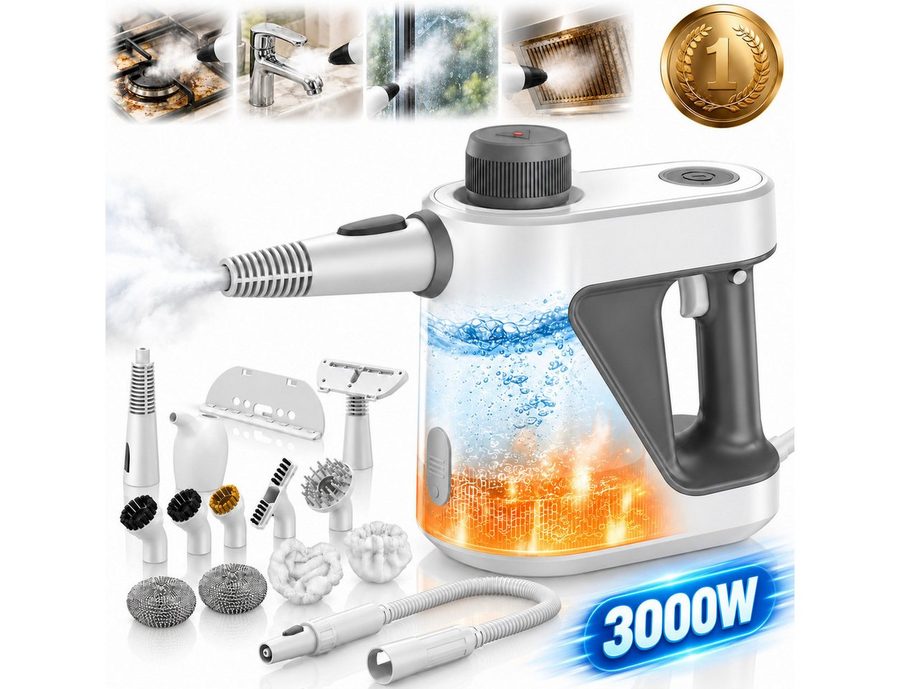 Forrlite Dampfreiniger 3000W, 15-in-1 Handdampfreiniger, 99,99 % Keimabtötung, 0 Chemikalien, Steam Cleaner für Auto, Küche, Badezimmer, Fliesen, Fenstern von Forrlite