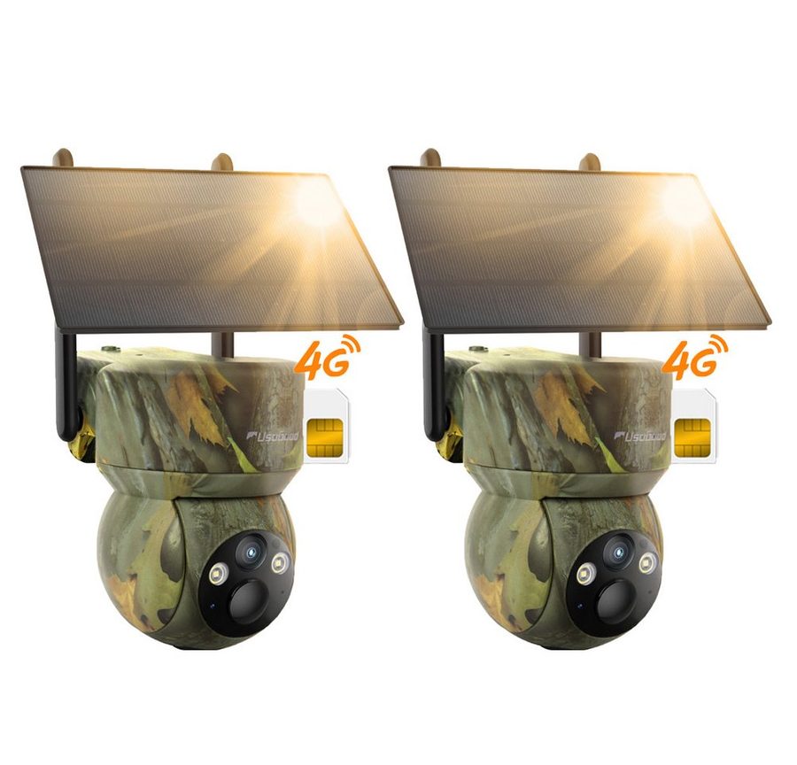 Usogood Wildkamera 4G LTE Überwachungskamera Solar Wildkamera Live-App via SIM (Außenbereich Sicherheit, Wild & Jagd, für Wildlife Monitoring, 2K Überwachungskamera Akku mit SIM Karte, 2-tlg., Outdoor Kamera Kabellos mit Bewegungsmelder Wasserdicht, Nachtsicht Farbe Jagdkamera für Naturbeobachtung, Jagd) von Usogood