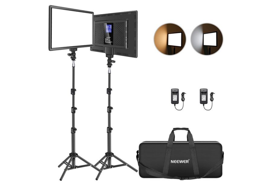 Neewer Videoleuchte NL-192AI 2er 13" LED Videolicht Panel mit Stativ, 8000mAh Batterie, 3200K-5600K CRI 97+ 2400lux, Studio-Licht für Streaming Live YouTube von Neewer
