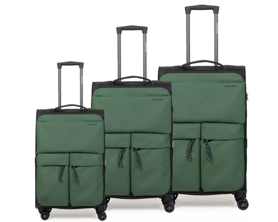 NEWCOM Trolleyset Design Kofferset Stoffkoffer/ Weichschalenkoffer Set, 4 Rollen, (Größen L/M/XS, 3 tlg., Grün Erweiterbarer Reisekoffer), Super Leicht, Haltbar Weichgepäck von Newcom