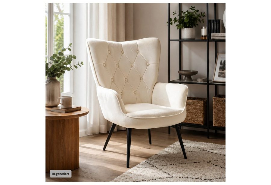 HTI-Living Loungesessel Ohrensessel Freya Velvet Beige (1 Stück, 1-St., 1 Sessel), Loungesessel mit samtiger Oberfläche und Armlehnen von HTI-Living