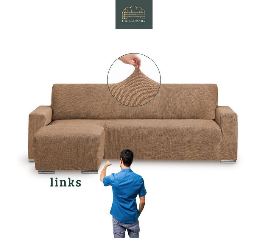 Belmarti Sofahusse 1-teiliger Sofabezug für L-Form mit Ottomane, hergestellt in Spanien, elastisches Material, hochwertiger und langlebiger Baumwollmix von Belmarti
