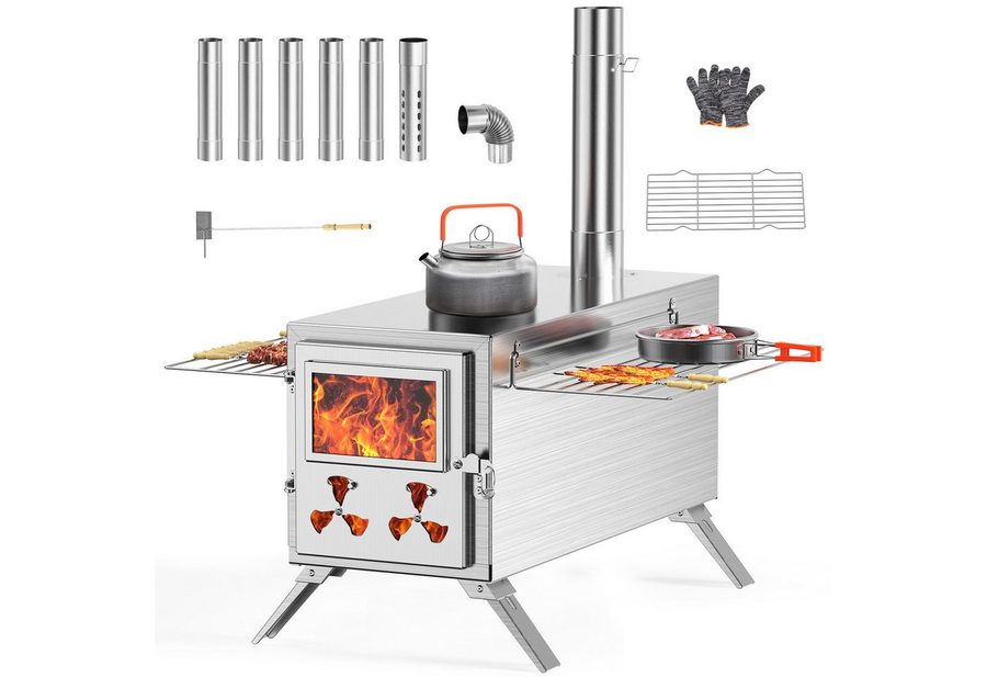 Meulbaty Feuerstelle Heißer Zeltofen, faltbarer tragbarer Holzofen für Zelt, (1-St), Außenheizung, Kochen, Eisfischen, Jagen (46 x 25 x 27 cm) von Meulbaty
