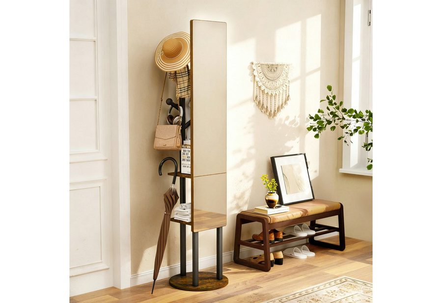 Yorbay Garderobenständer 360° drehbarer mit Ganzkörperspiegel & Haken, multifunktionaler Kleiderständer, 174x40cm von Yorbay