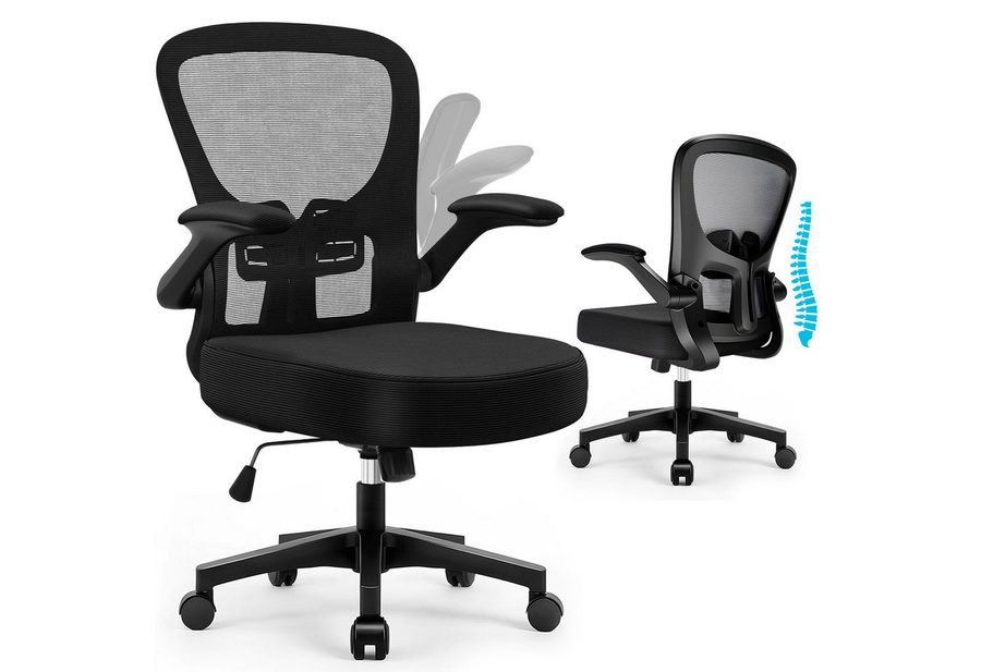 Hoolamyie Bürostuhl Ergonomischer Schreibtischstuhl mit klappbaren Armlehnen, bis 150 kg (atmungsaktive Netzrückenlehne,leise Rollen), Höhenverstellbar, verstellbare Lendenstütze, Wippfunktion bis 130° von Hoolamyie