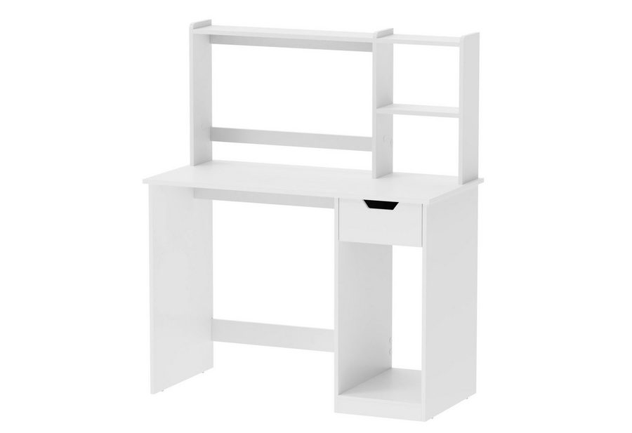 Mondeer Schreibtisch Computertisch (105x50x125cm), mit höhenverstellbarem Monitorständer, Schublade & 2 Regalen Weiß von Mondeer