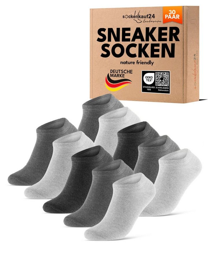 sockenkauf24 Sneakersocken Premium Sneaker Socken Herren & Damen mit Komfortbund ohne Gummidruck (30-Paar) atmungsaktive gekämmte Baumwolle, ohne Naht, Exclusive Line von sockenkauf24