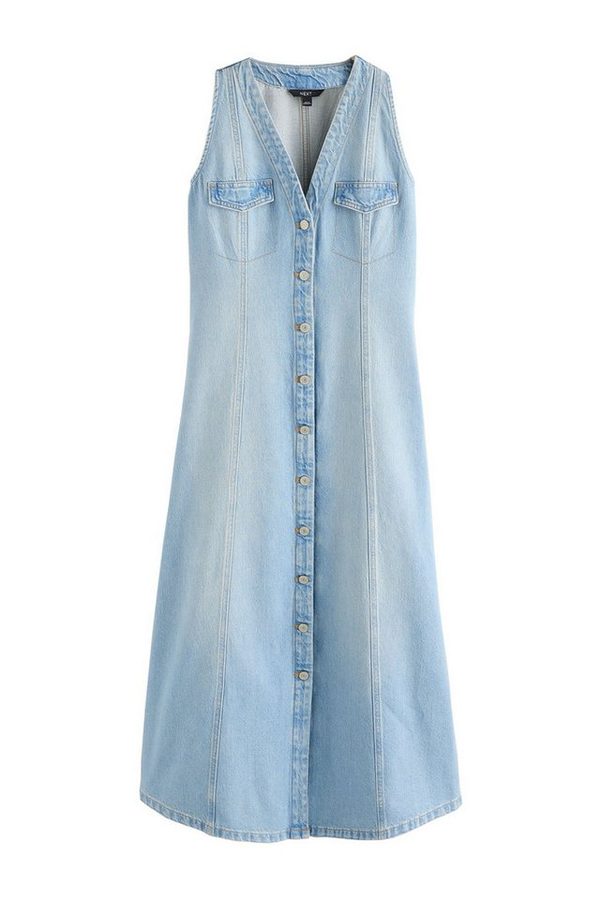 Next Midikleid Geknöpftes, ärmelloses Denim-Midikleid (1-tlg) von Next