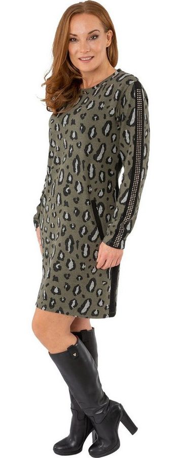 Estefania for woman Etuikleid 196-5600, im Animal Look und Nieten Eingrifftaschen von Estefania for woman