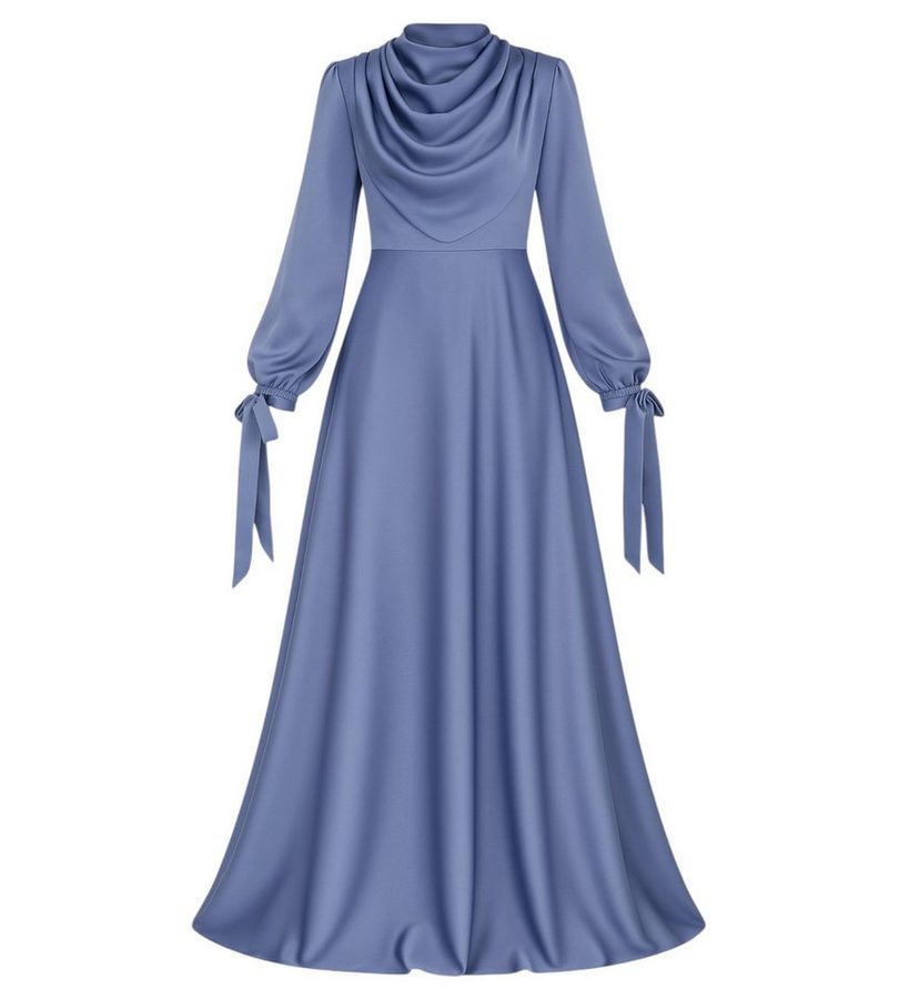 fashionshowcase Abendkleid Damen Maxikleid Satinkleid langarm Modest Fashion von fashionshowcase