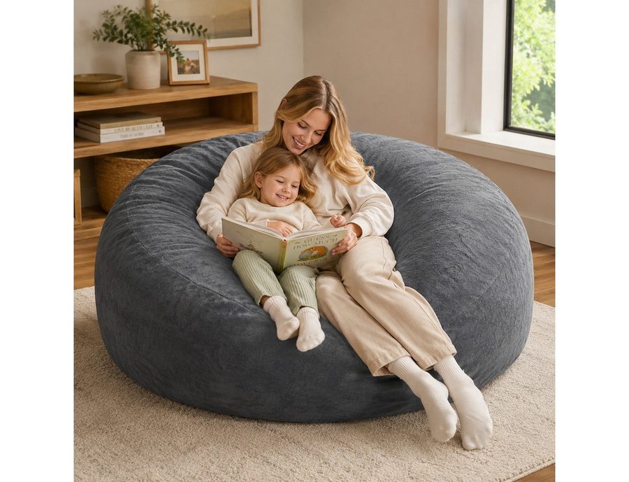 VUZINIC Sitzsack 5FT Dunkelgrauer Teddy-Velour Kissensofa, abnehmbarer Bezug (1 St), Hochdichte Schaumfüllung von VUZINIC