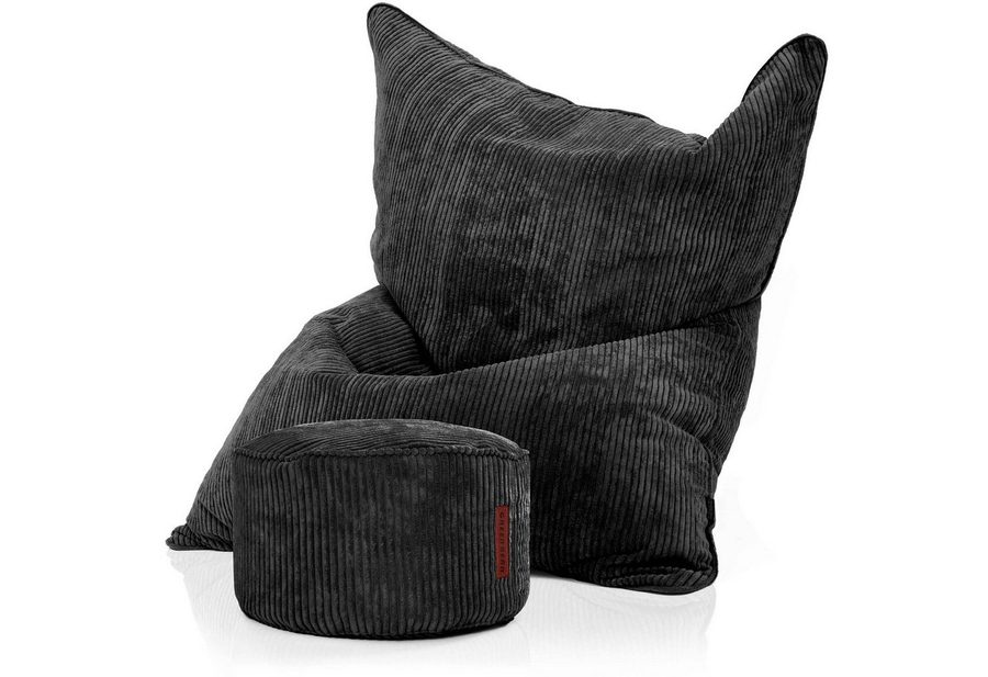 Green Bean Sitzsack XXL Sitzsack Square Cord + Hocker (Sitzsack + Hocker im Set - XXL Riesensitzsac mit passendem Fußhocker), Bean Bag Bodenkissen Liegekissen Sitzkissen Indoor Drinnen Waschbar von Green Bean
