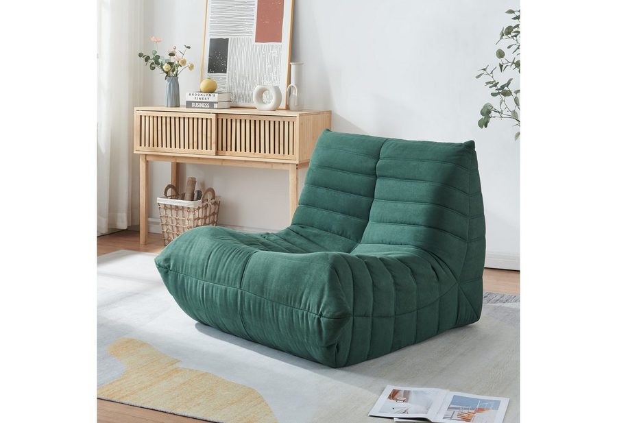 en.casa Sitzsack, »Kodsø« mit Rückenlehne 75 x 90 x 100 cm Mikrofaser Grün von en.casa