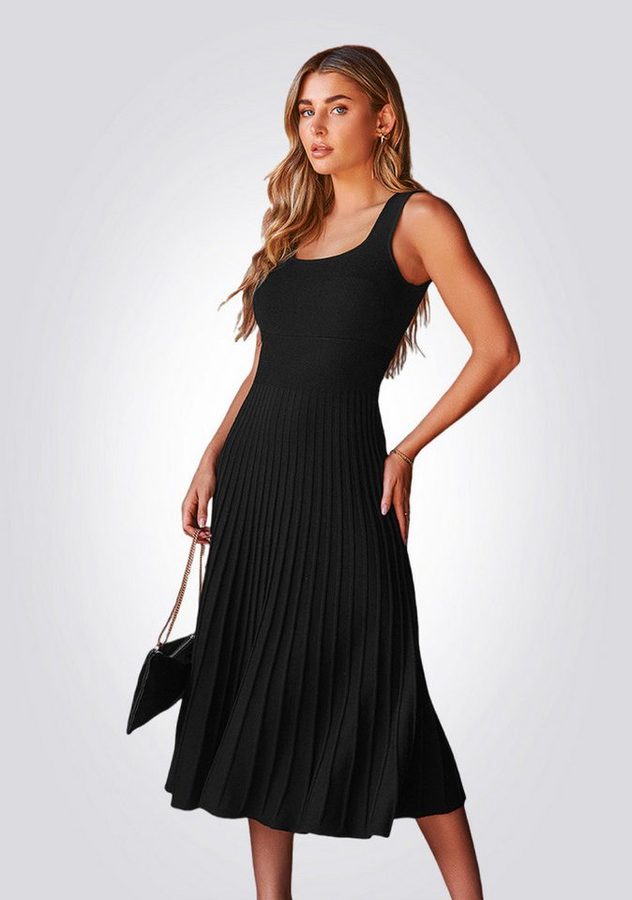 Cupshe Strickkleid Schwarzes Strickkleid mit Plisseerock aermellos Midi von Cupshe