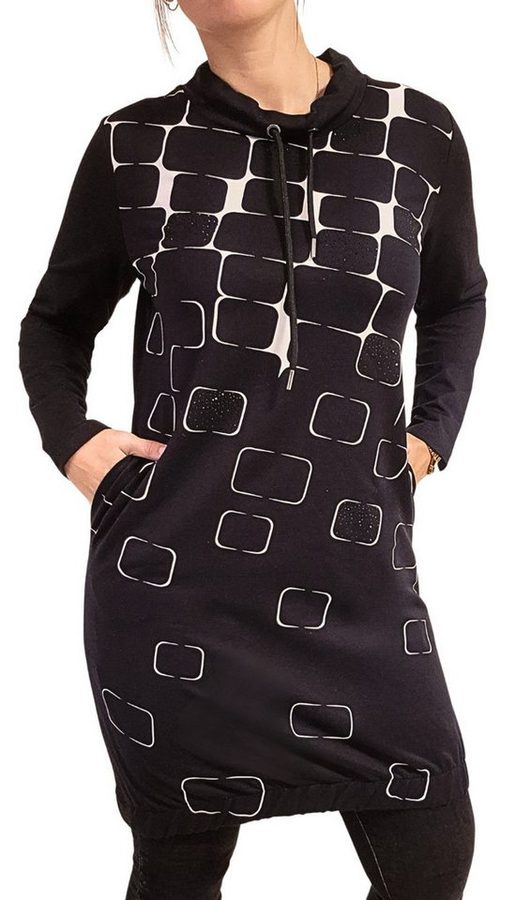 Estefania for woman Sweatkleid 193-5103, in Rautenoptik mit Strassbesatz und Stehkragen Gummizug im Saum von Estefania for woman