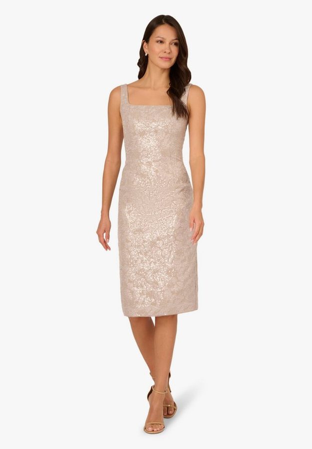 Adrianna Papell Abendkleid Square Neck Jacquard Midi Dress Refined, shimmering knee length dress von Adrianna Papell