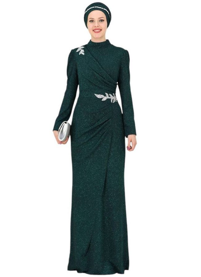 fashionshowcase Maxikleid Damen Abendkleid im Abaya-Stil - Modest Fashion mit Schmuckdetails Langärmlig, Blickdicht, voll Bedeckt von fashionshowcase
