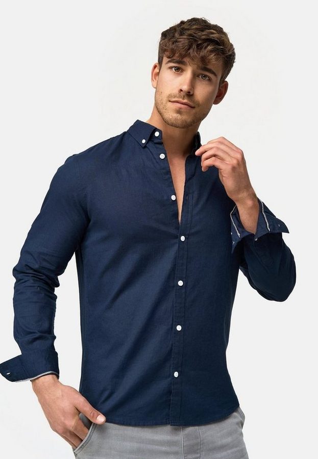 INDICODE Langarmhemd Herren Brayden Herrenhemd Langarm mit Button-Down-Kragen von INDICODE