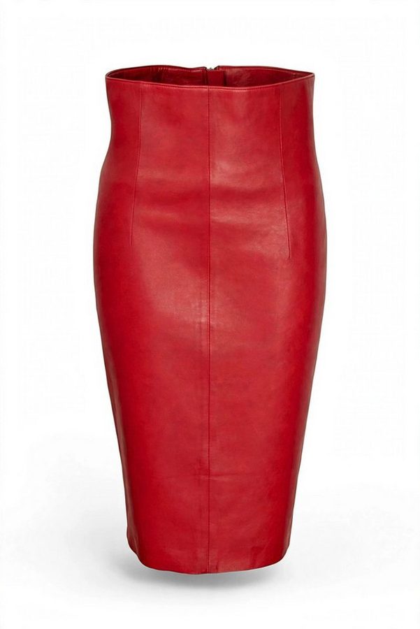 Be Noble Lederrock Madrid rot Eleganter knielanger Lederrock mit hoher Taille in dunkelrot von Be Noble