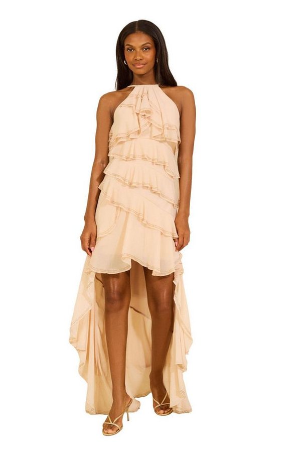 LIPSY Maxikleid Lipsy Maxikleid mit Zipfelsaum, Rüschen und Perlen (1-tlg) von Lipsy